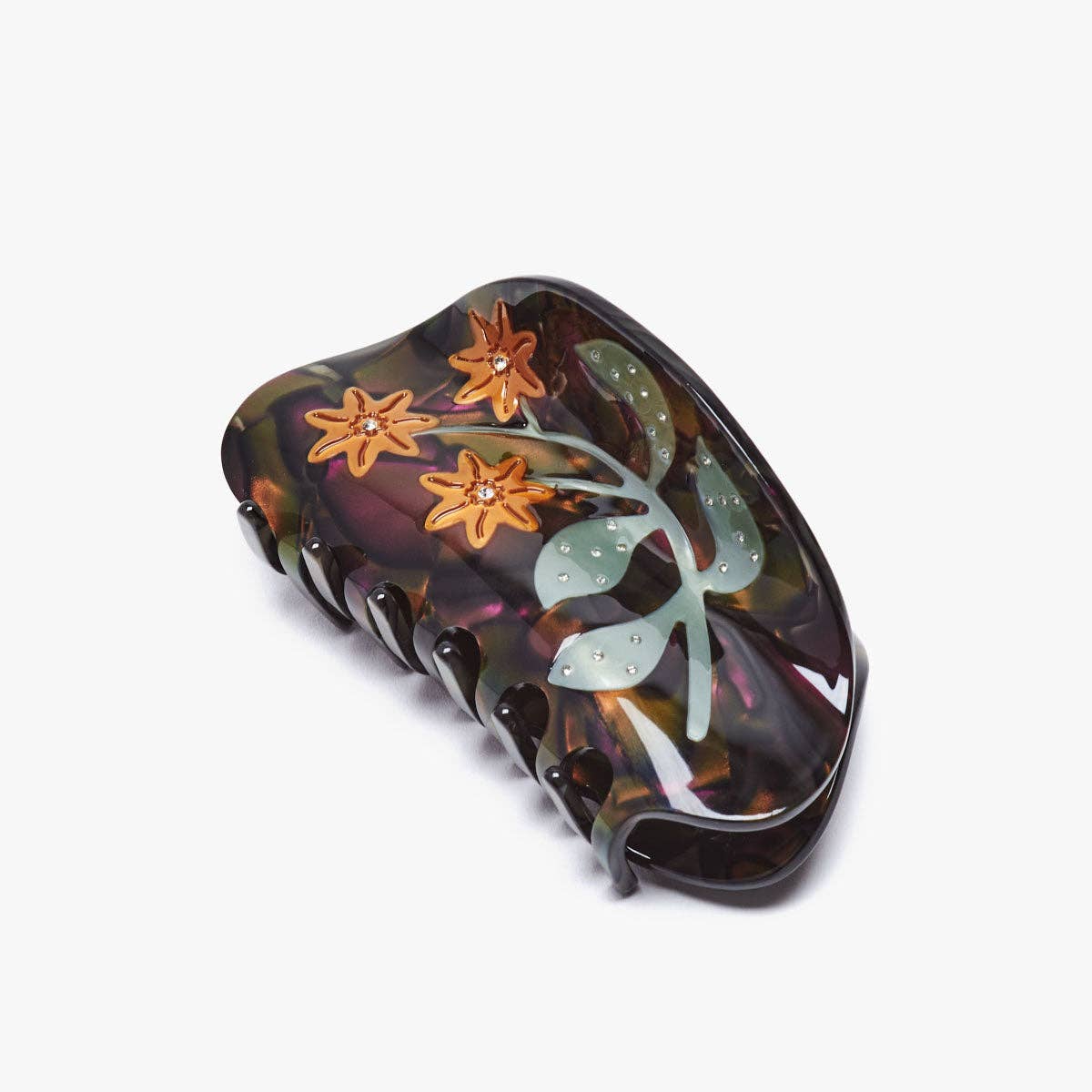 Pinza para el pelo con forma de flor de Lady's Mantle en acetato morado y dorado
