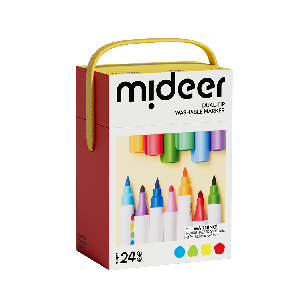 Rotuladores lavables de doble punta – punta clásica y suave Mideer – 24 colores