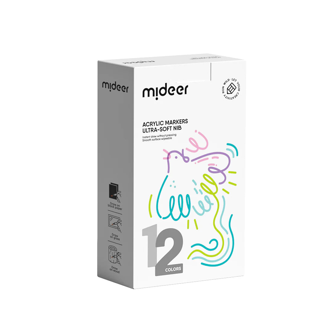 Rotuladores acrílicos con punta de pincel Mideer – 12 colores