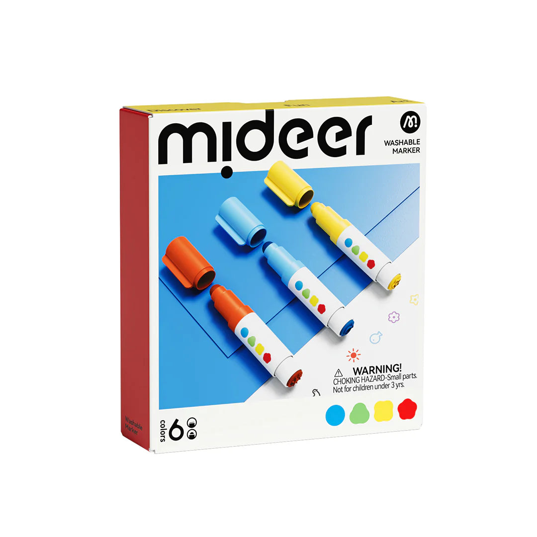 Rotuladores lavables de doble punta – punta redonda y sello Mideer – 6 colores