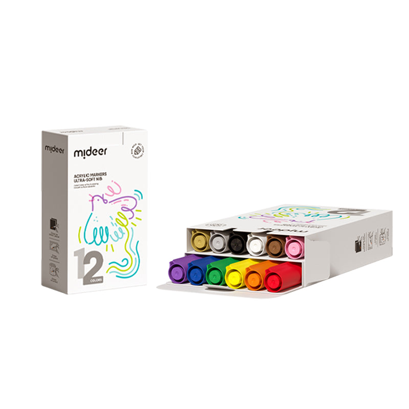 Rotuladores acrílicos con punta de pincel Mideer – 12 colores