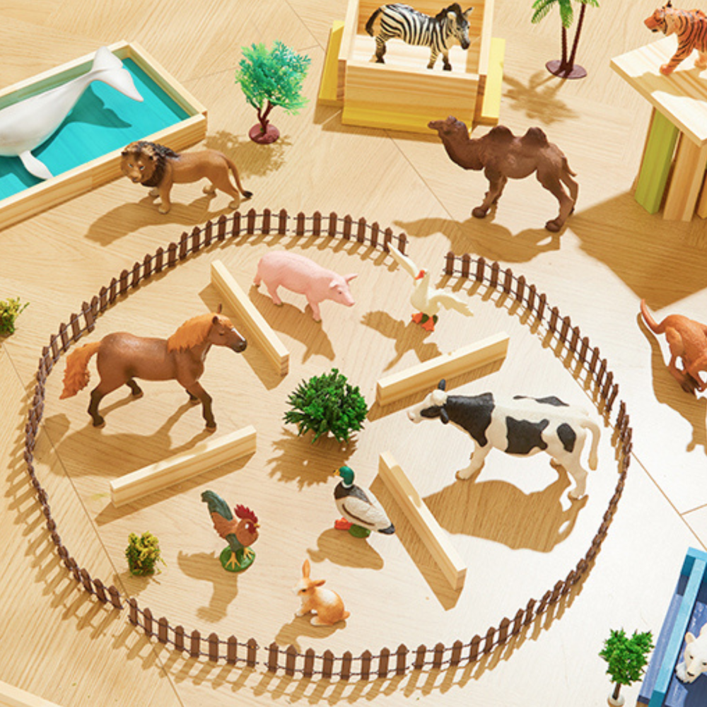 Set de 11 figuras de animales de granja con caja portátil - Mideer