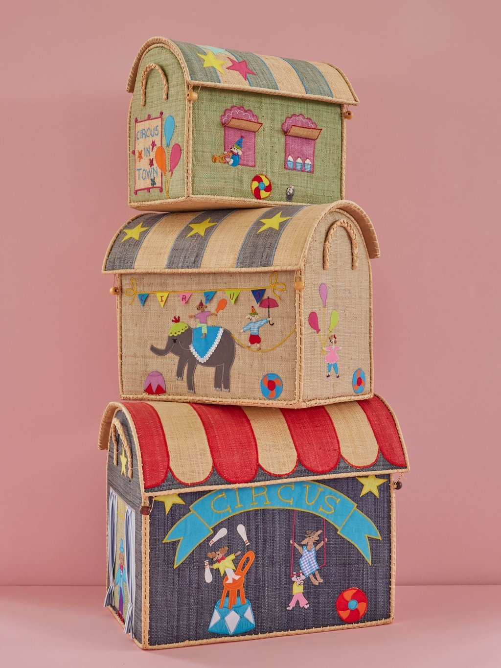 Set de 3 Cestas de Almacenamiento de Rafia RICE KIDS - Circus