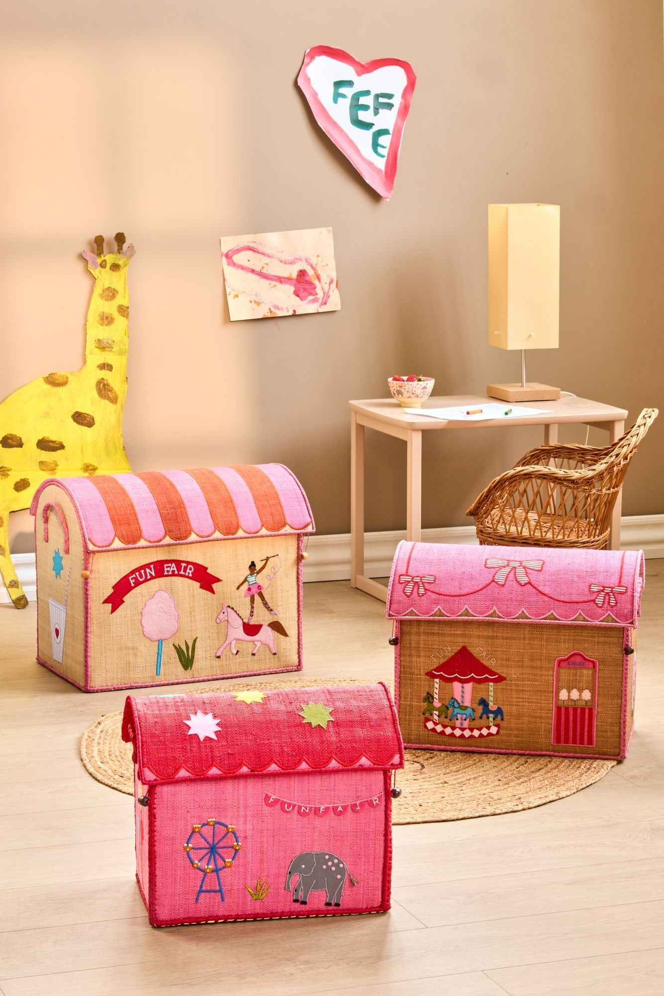 Set de 3 Cestas de Almacenamiento de Rafia RICE KIDS - Fun Fair