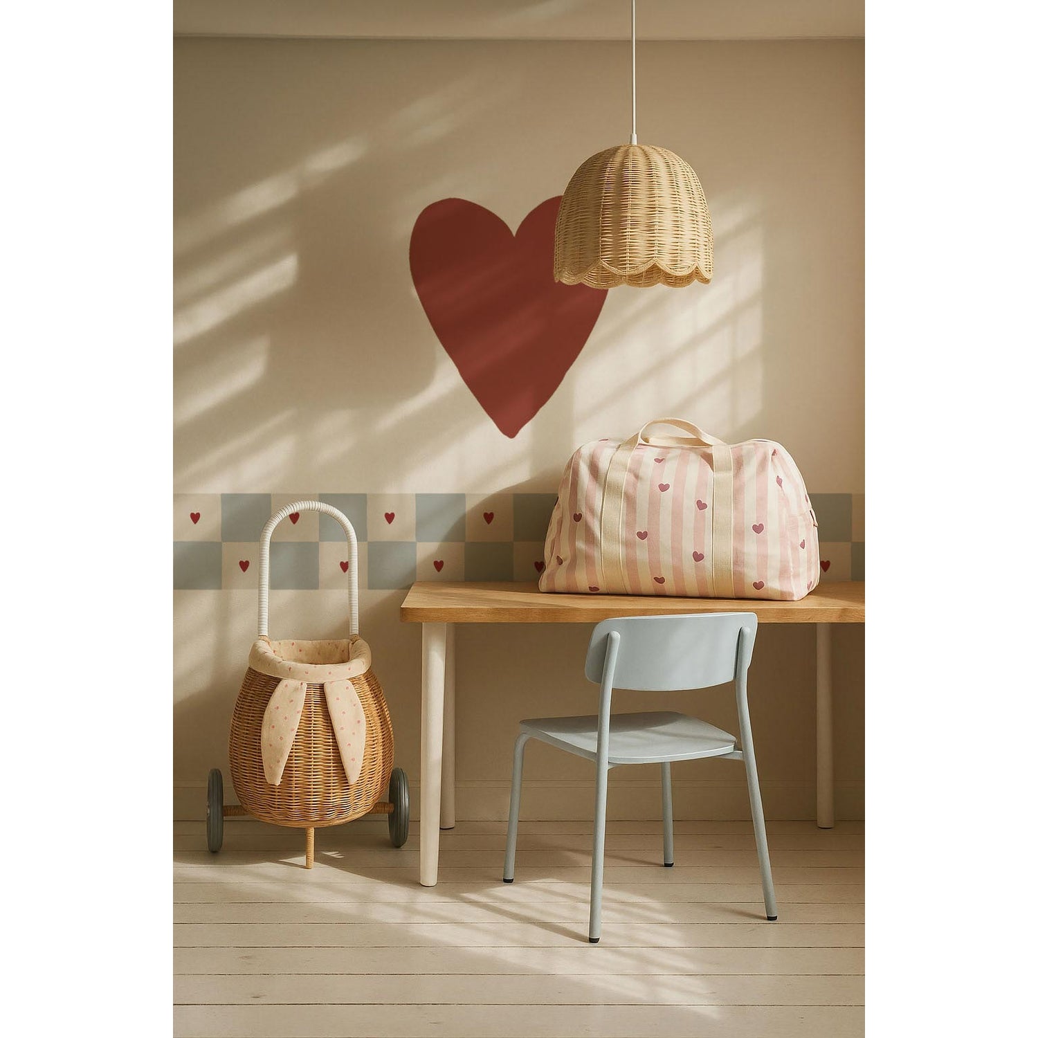 Border Check with HeartsCenefa Cuadros con Corazones (Border Check with Hearts) – Dekornik