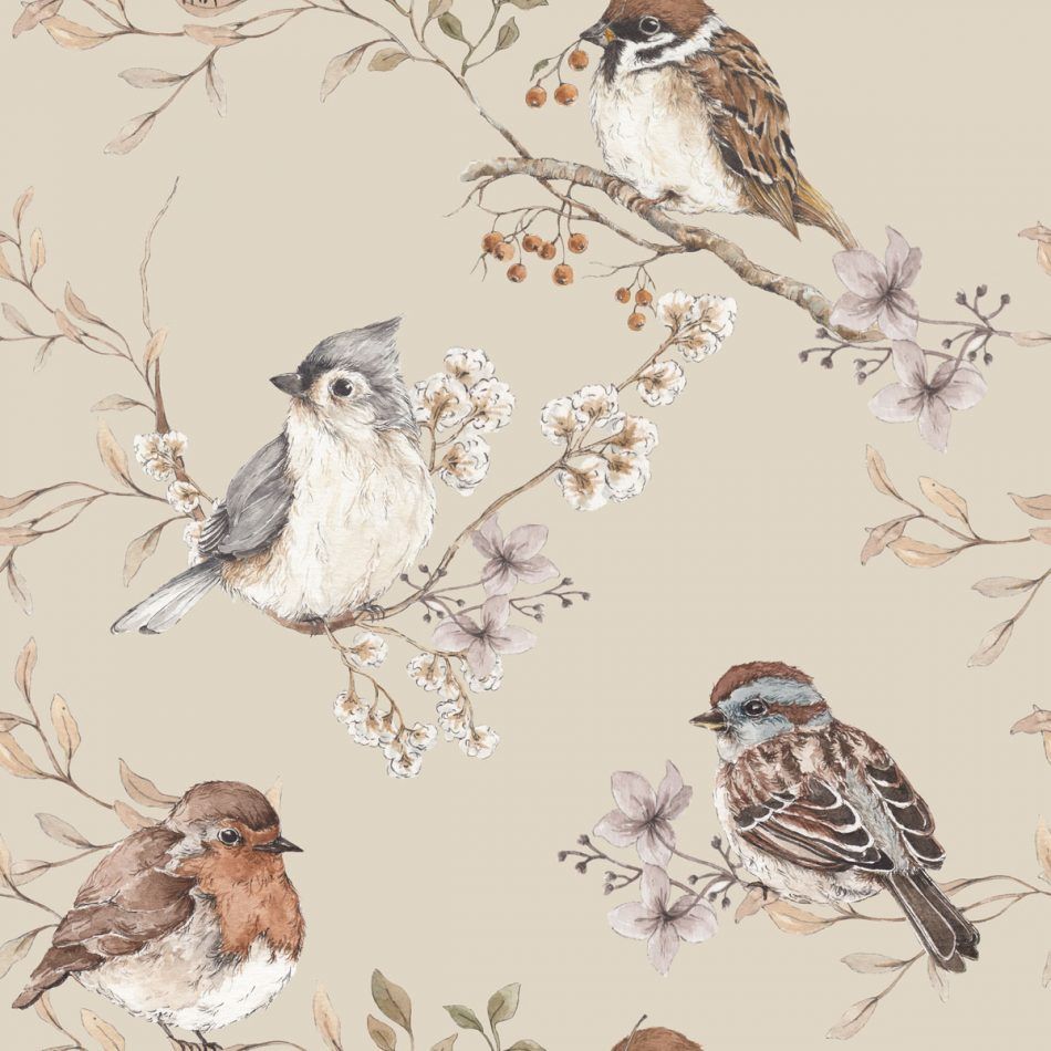 Papel Pintado Pájaros Beige (Birds Beige Tapeta) – Dekornik