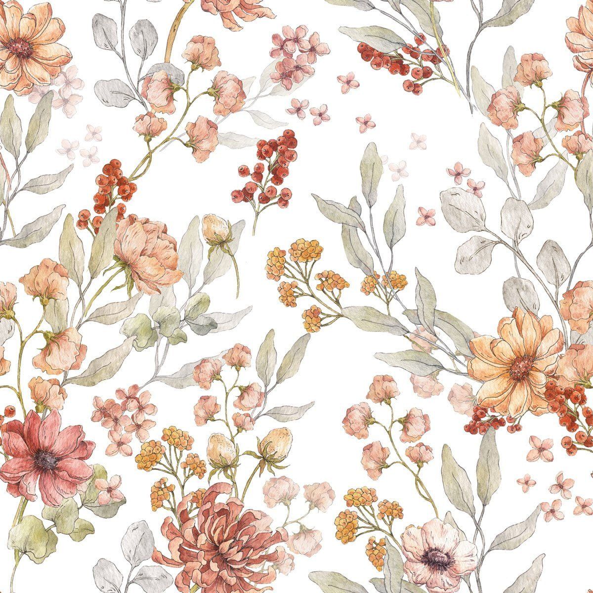 Papel Pintado Pradera de Otoño Blanca (Autumn Meadow White Tapeta) – Dekornik