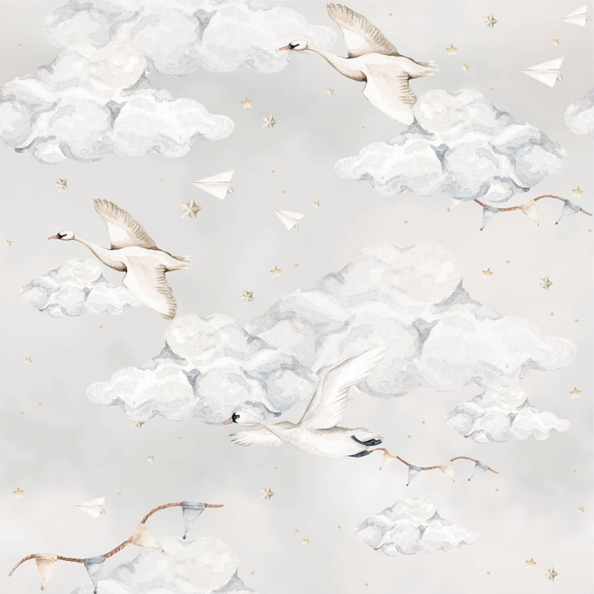 Papel Pintado Cisnes Mágicos Azul (Magic Swans Blue Tapeta) – Dekornik
