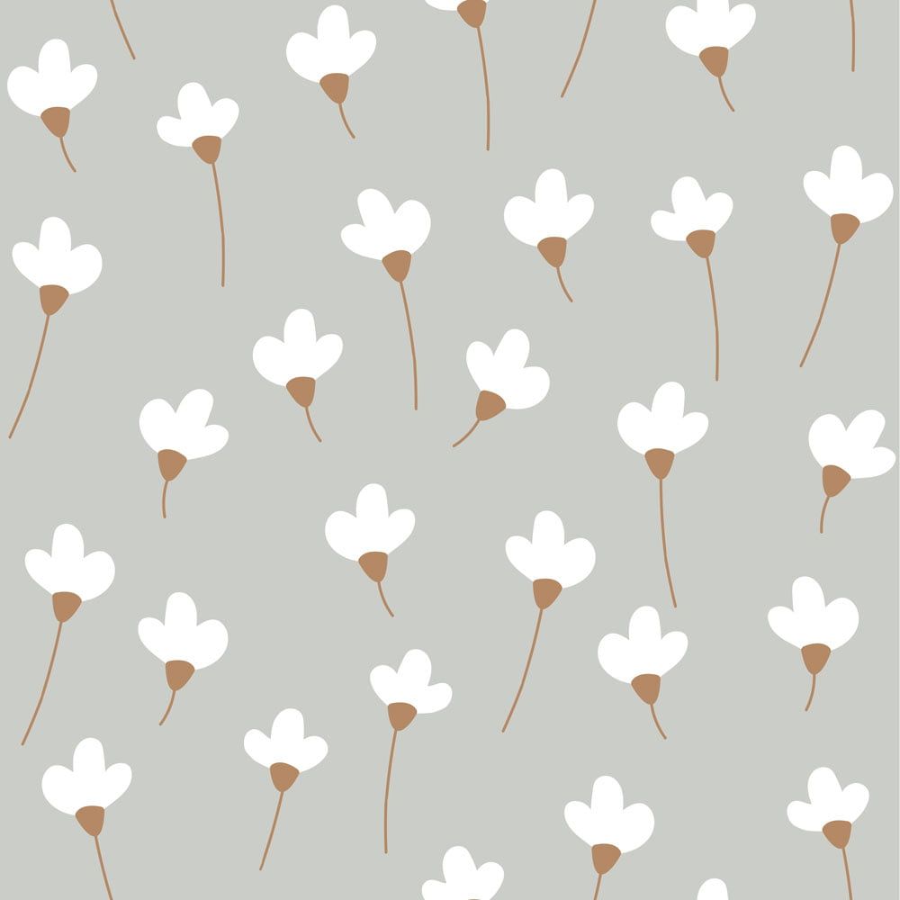 Papel Pintado Margaritas Simples sobre Gris (Simple Daisies on Gray Tapeta) – Dekornik