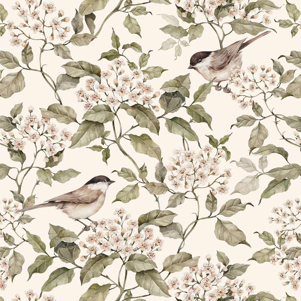 Papel Pintado Pájaros y Primavera Beige (Birds and Beige Spring Tapeta) – Dekornik
