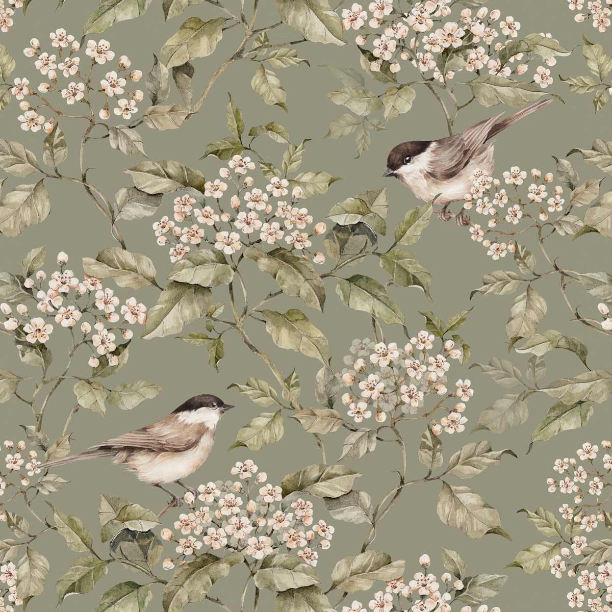 Papel Pintado Pájaros y Primavera Verde (Birds and Green Spring Tapeta) – Dekornik