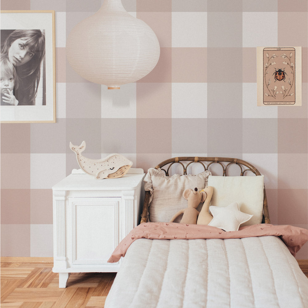 Cuadros de Provenza Beige Rosa Grande (Provence Check Beige Pink Big) – Dekornik