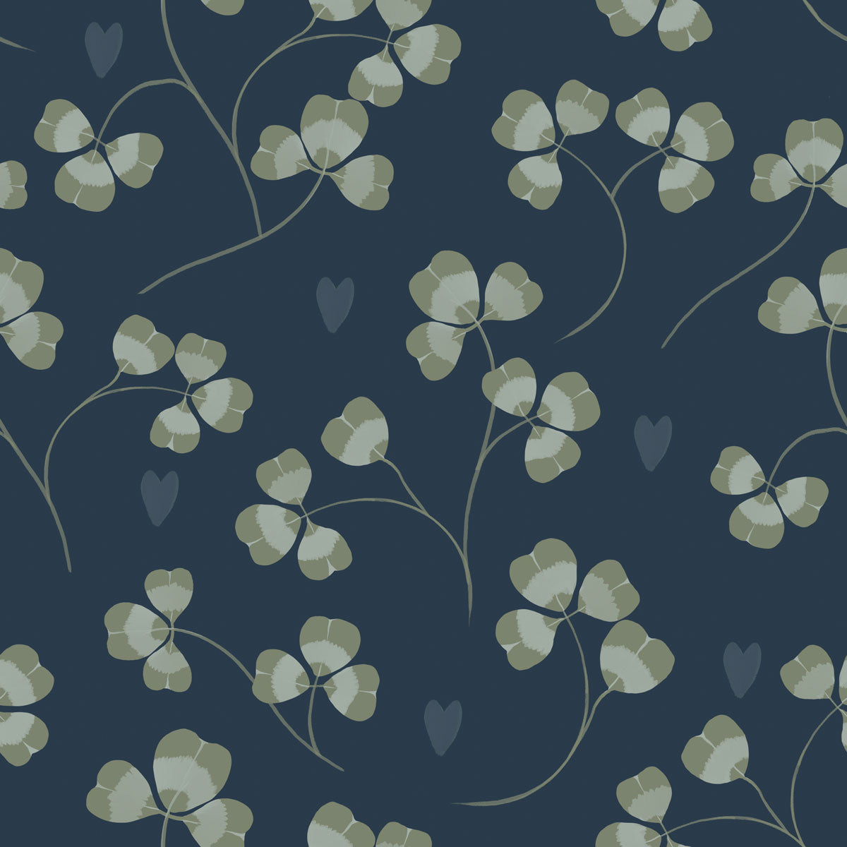 Trébol y Corazones Azul Marino (Pastel Clover and Hearts Navy Blue) – Dekornik