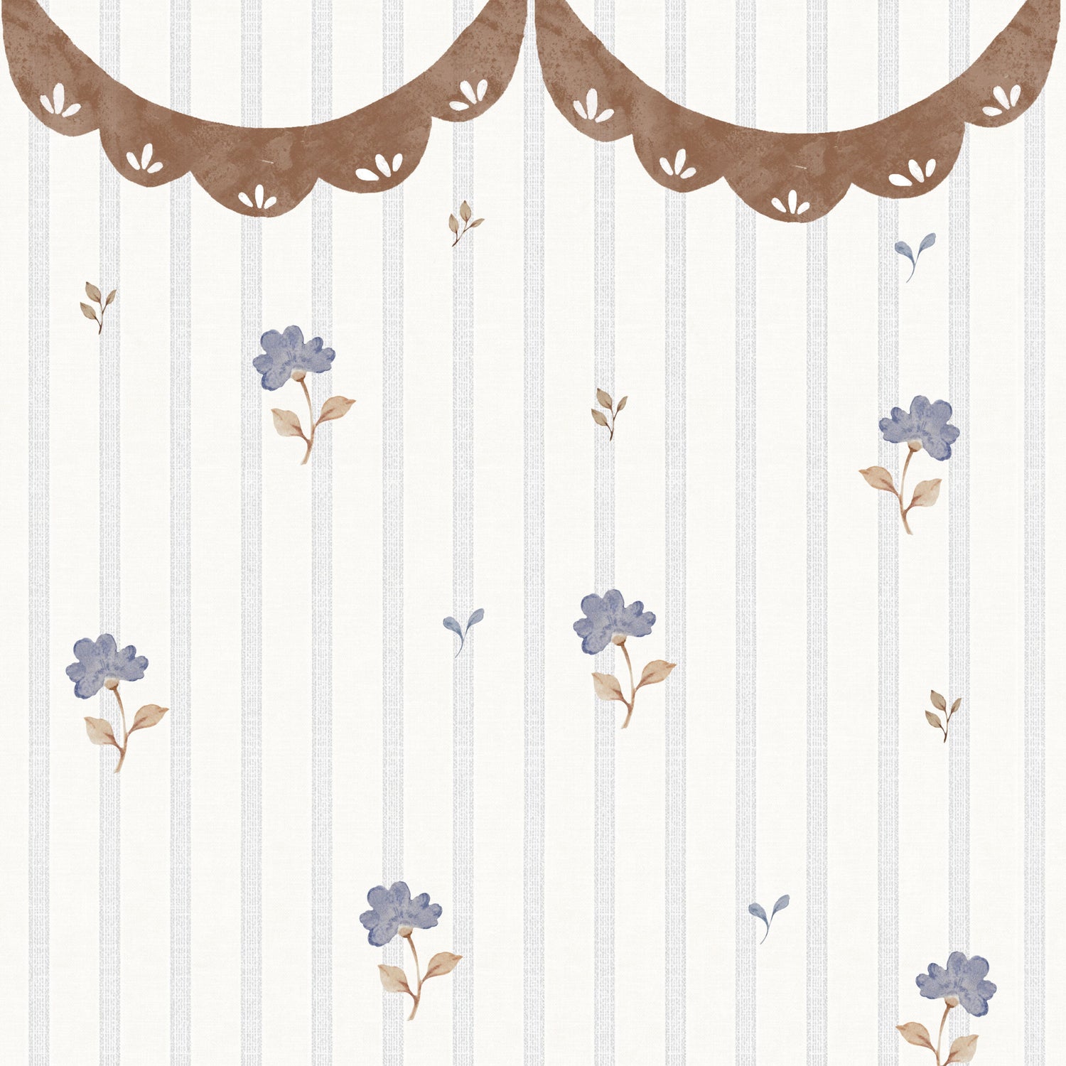 Papel pintado Flores retro delicadas con adorno (Delicate retro flowers with ornament) – Dekornik