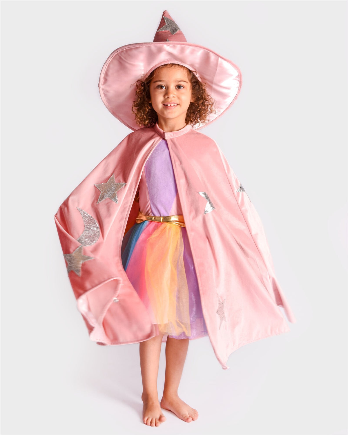 Disfraz de bruja rosa con capa de terciopelo y sombrero - DEN GODA FEN