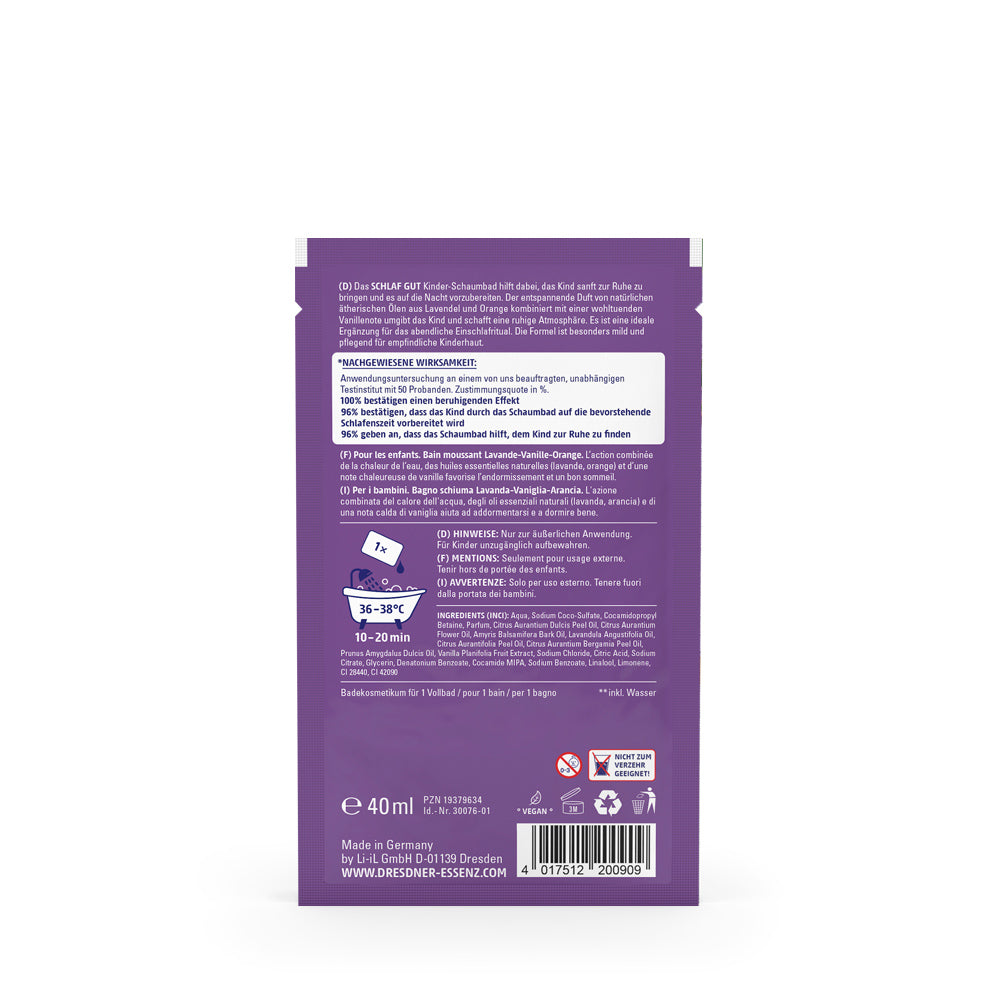 Baño de espuma infantil Schlaf Gut Lavanda, Vainilla y Naranja 40 ml - Dresdner Essenz