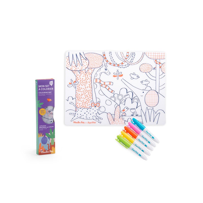 Set de mesa de silicona para colorear y 5 rotuladores Les Toupitis - Moulin Roty