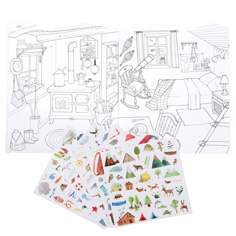 Cuaderno de colorear y pegatinas L'Explorateur Le Jardin du Moulin - Moulin Roty