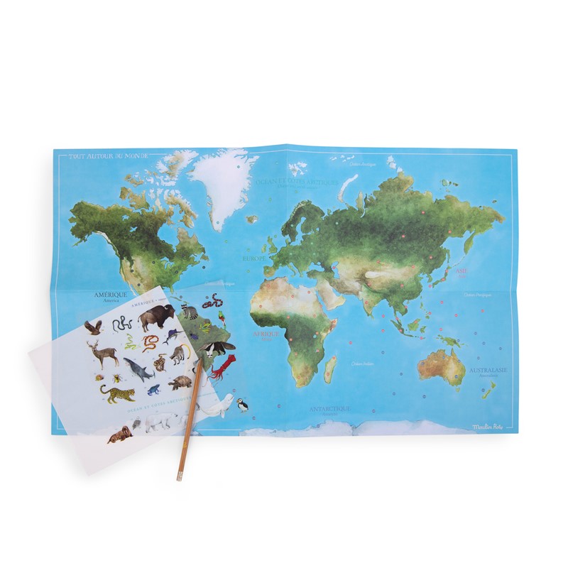 Mappamundi con calcomanías Tout autour du monde - Moulin Roty