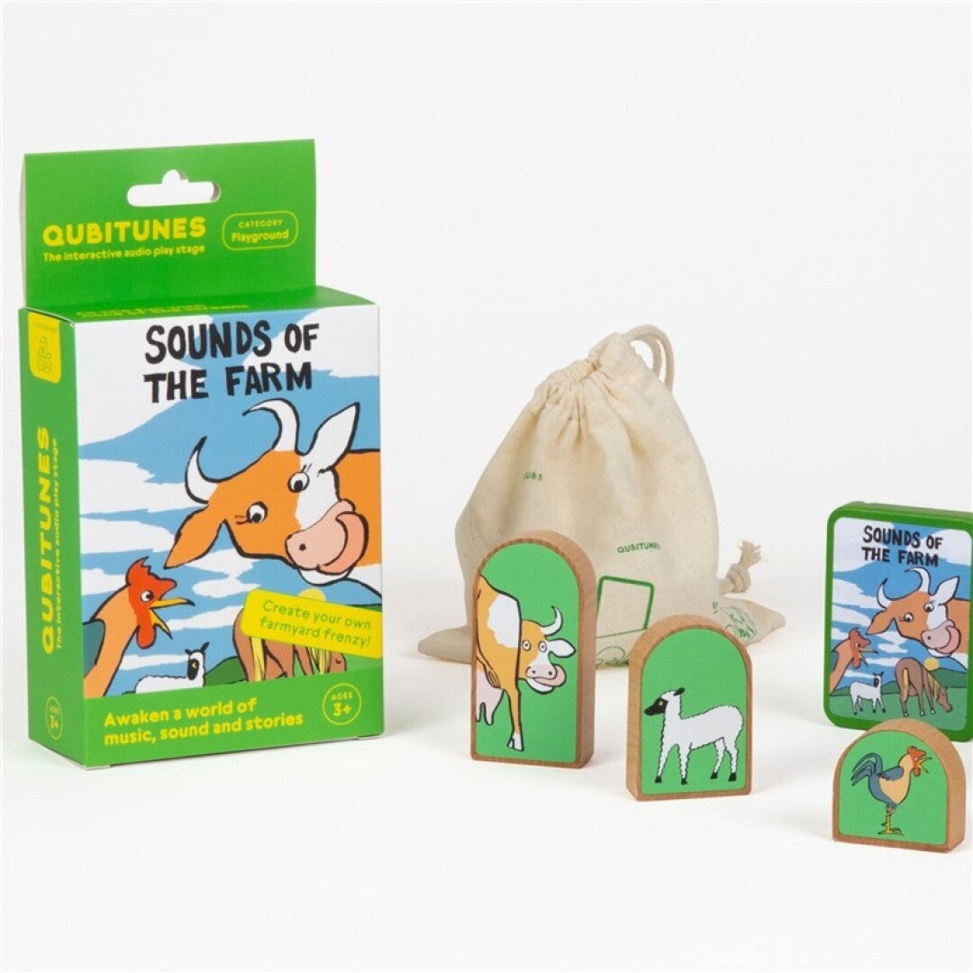 Qubitunes Sounds of the Farm - Cartucho de Juego y Figuras de Madera