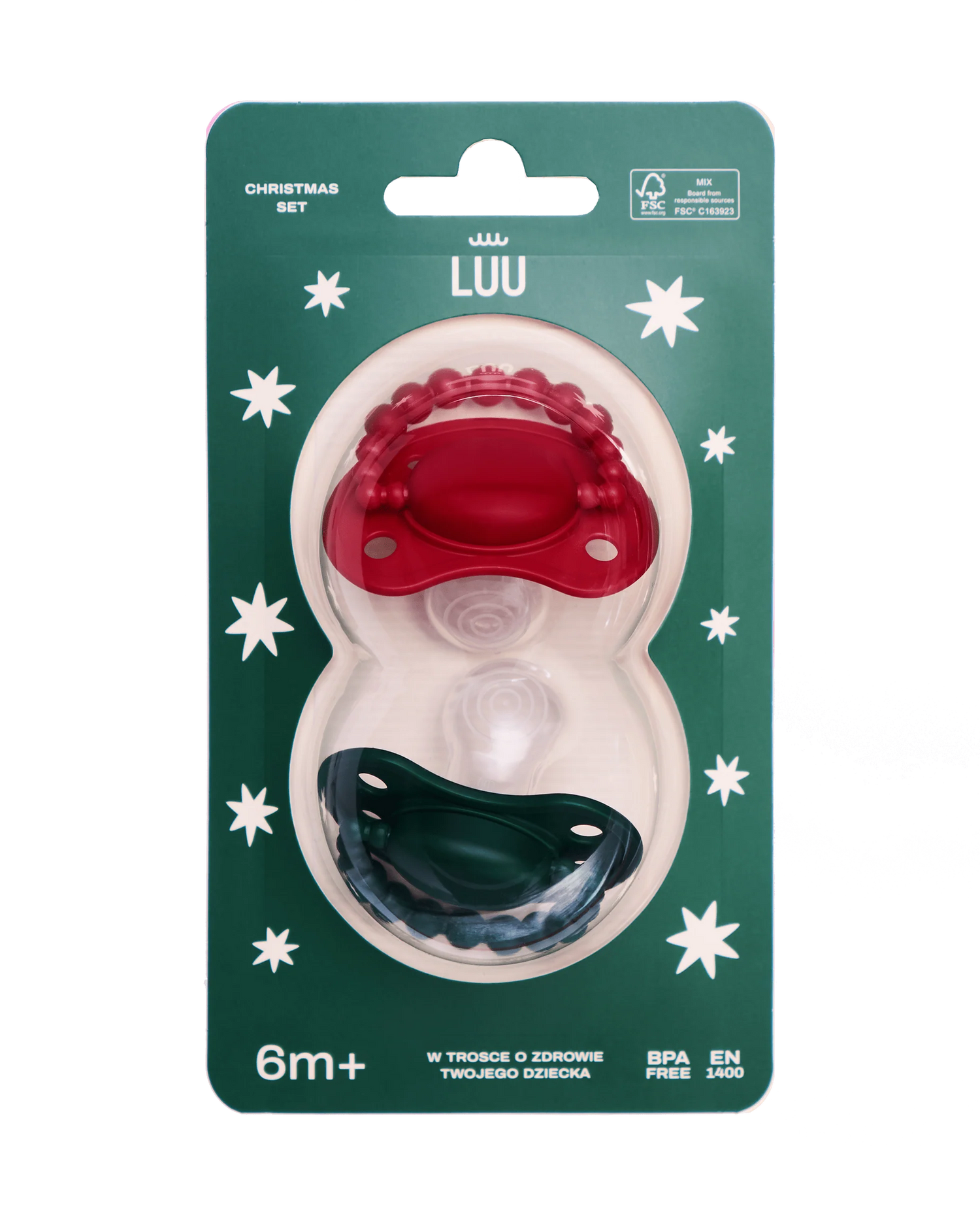 Chupete posicionador LUU Kids Color Set VERDE SANTA Y ROJO SANTA