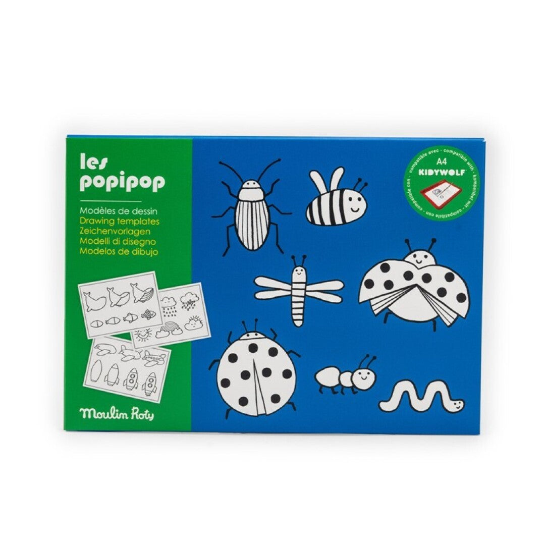 Set de 24 plantillas de dibujo Les Popipop para Kidywolf - Moulin Roty