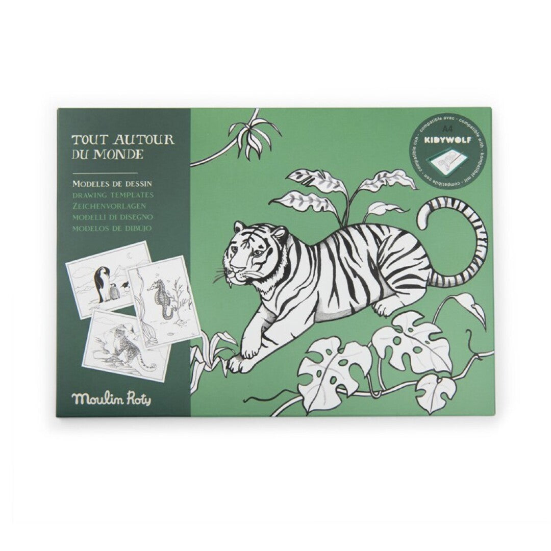 Set de 24 plantillas de dibujo Tout autour du Monde para Kidywolf - Moulin Roty