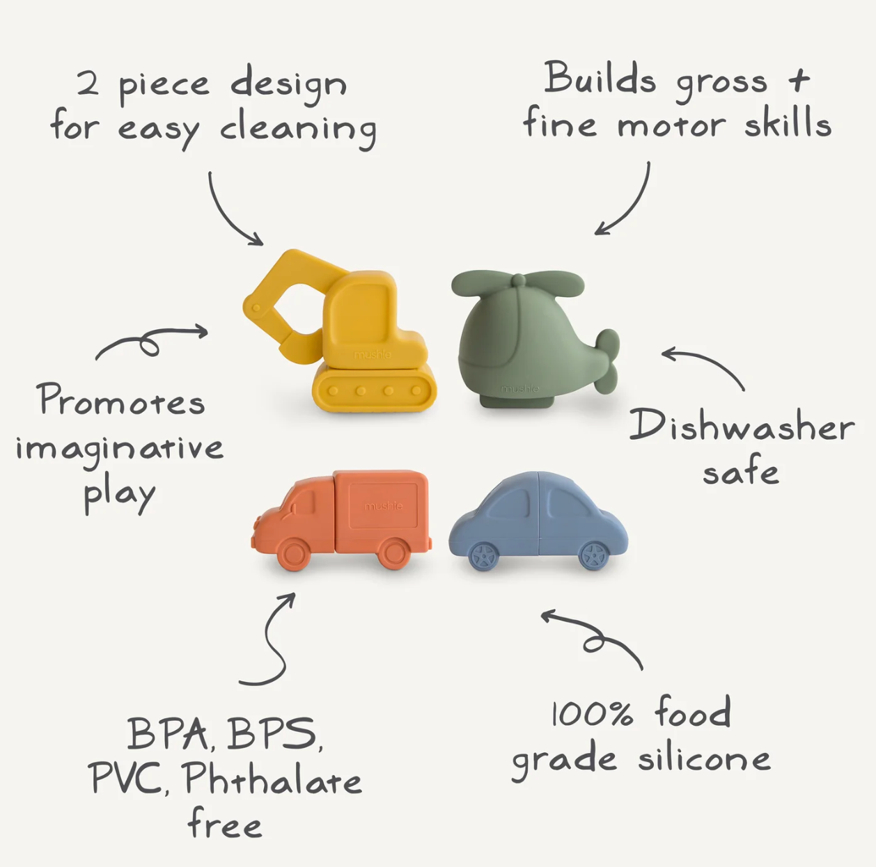 Set de Juguetes para el Baño Libre de Moho – Vehicles (Pack de 4)