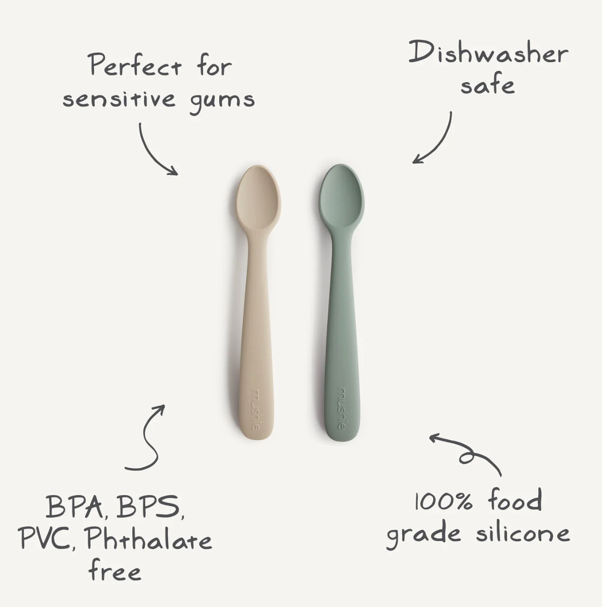 Cucharas de Silicona para Alimentación (Pack de 2) – Cambridge Blue/Cloud