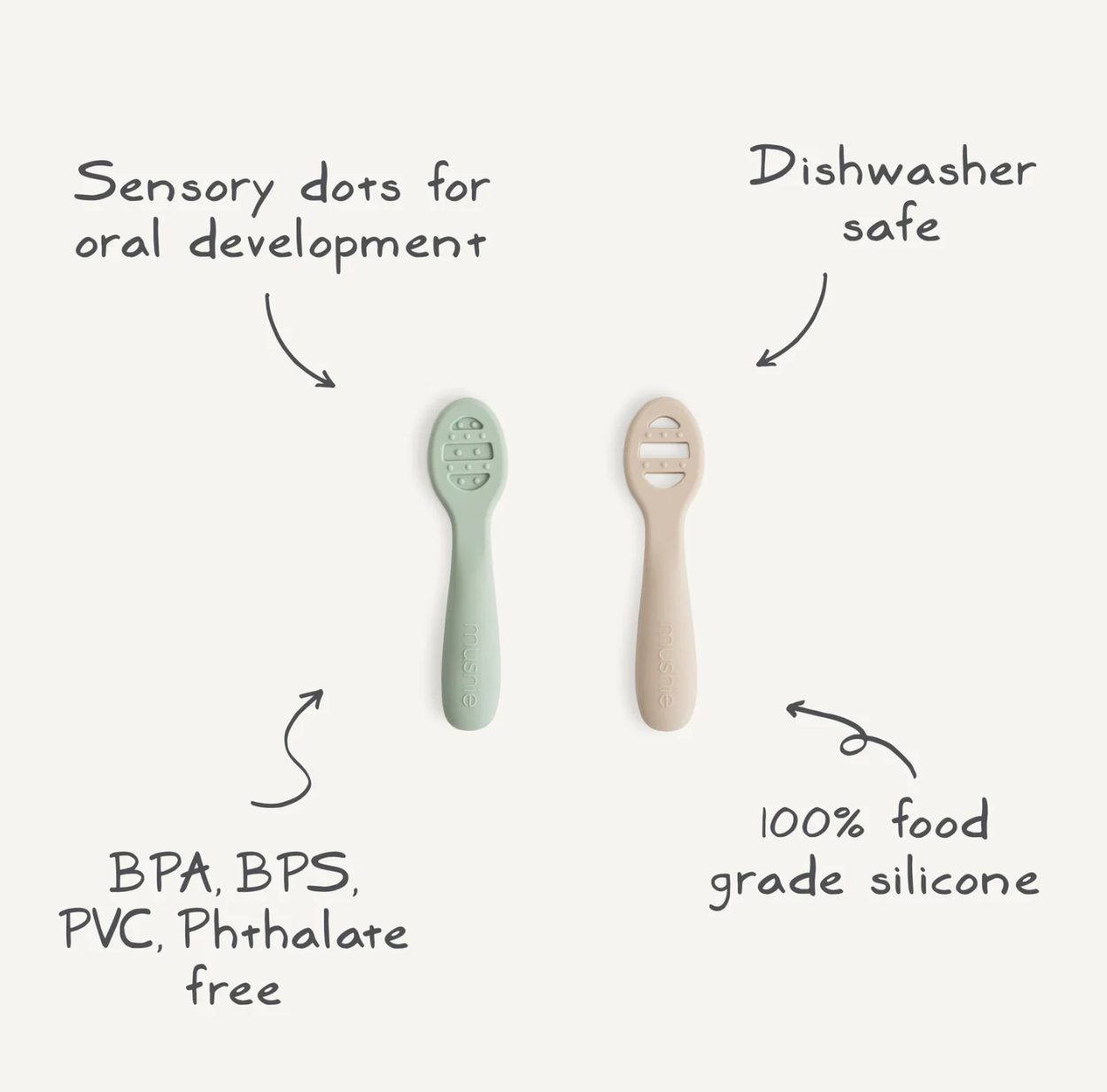 Cucharas de Silicona para Primera Alimentación (Pack de 2) – Blush/Shifting Sand