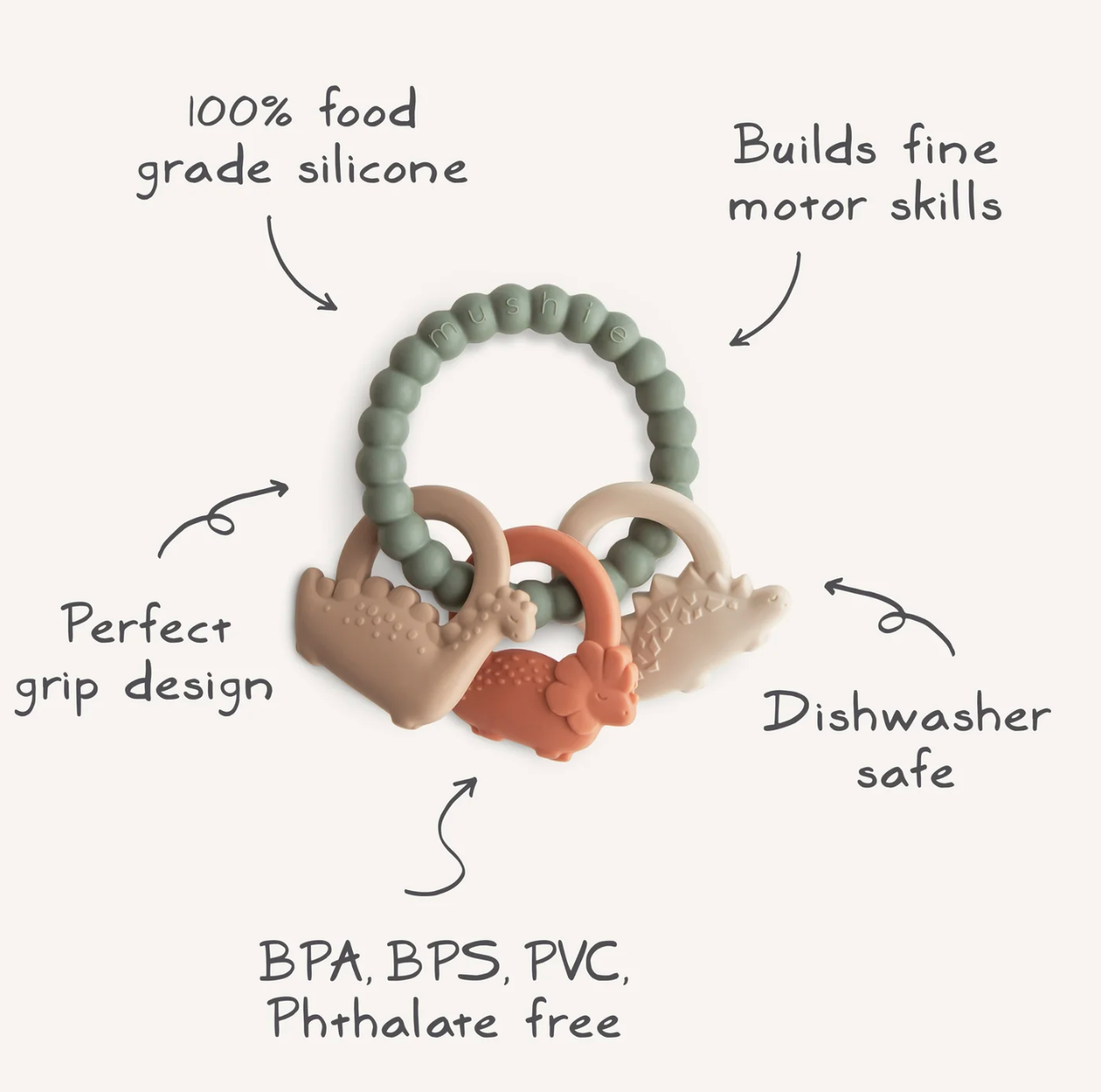 Mordedor Dino Teething Ring - Shifting Sand/Blush