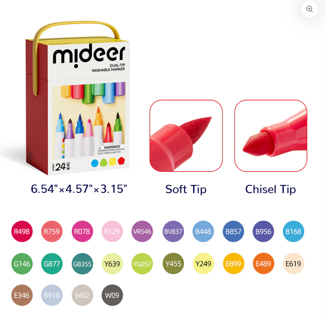 Rotuladores lavables de doble punta – punta clásica y suave Mideer – 24 colores