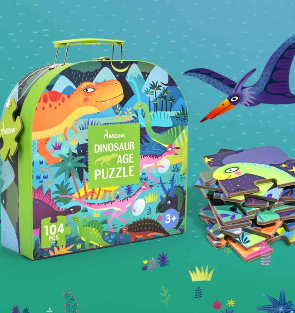 Puzle para niños en maletín Mideer – Era de los dinosaurios (104 pcs)
