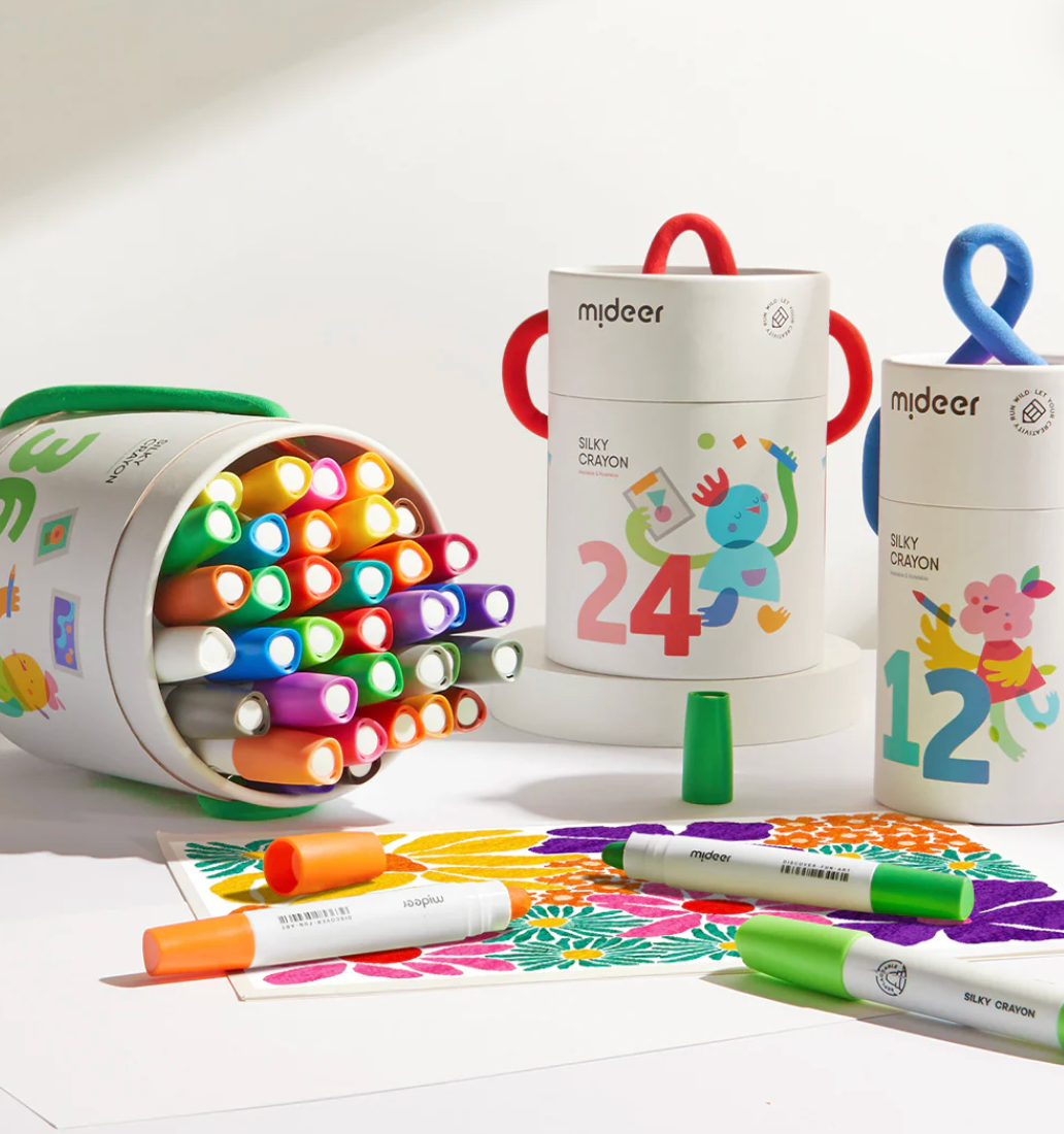 Cubeta de crayones suaves y lavables Silky Crayons Mideer – 24 colores