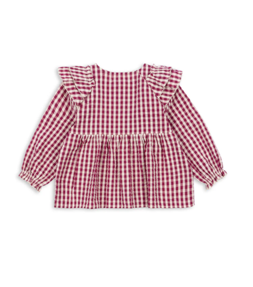 Blusa de Algodón Orgánico Kim con Volantes Sangria/Butter Check – Konges Sløjd