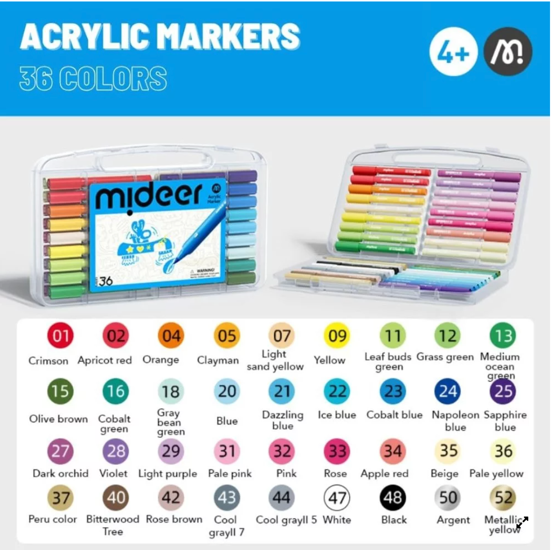 Marcadores acrílicos con punta de pincel en estuche de 36 colores
