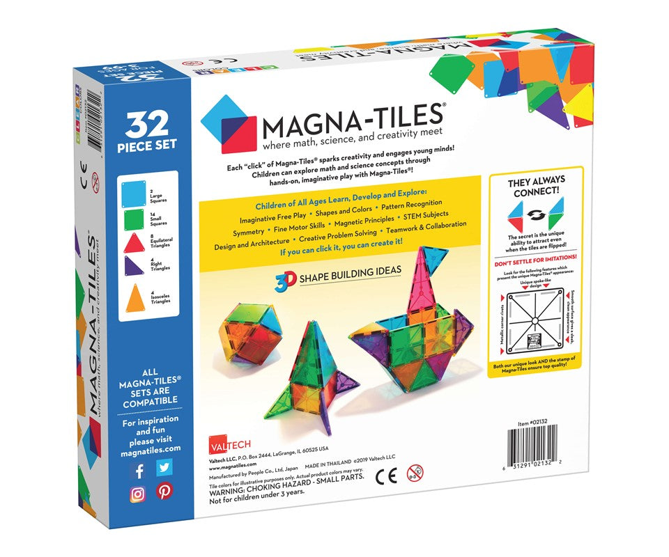 MAGNA-TILES® Juego de Construcción Magnética de Colores Claros (32 piezas) - Clear Colors Set