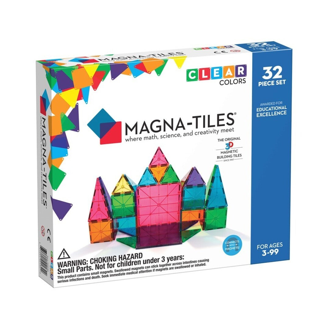 MAGNA-TILES® Juego de Construcción Magnética de Colores Claros (32 piezas) - Clear Colors Set