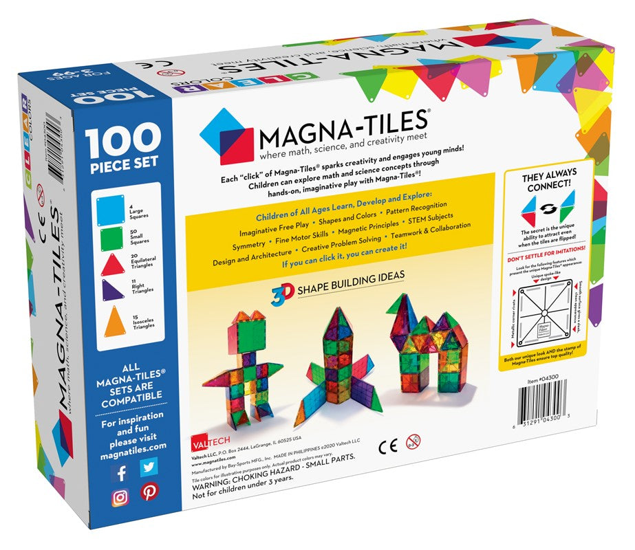 MAGNA-TILES® Juego de Construcción Magnética de Colores Claros (100 piezas) - Clear Colors Set