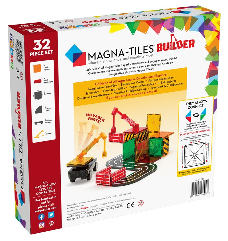 MAGNA-TILES® Juego de Construcción Magnética Obra y Grúas (32 piezas) - Construction Set