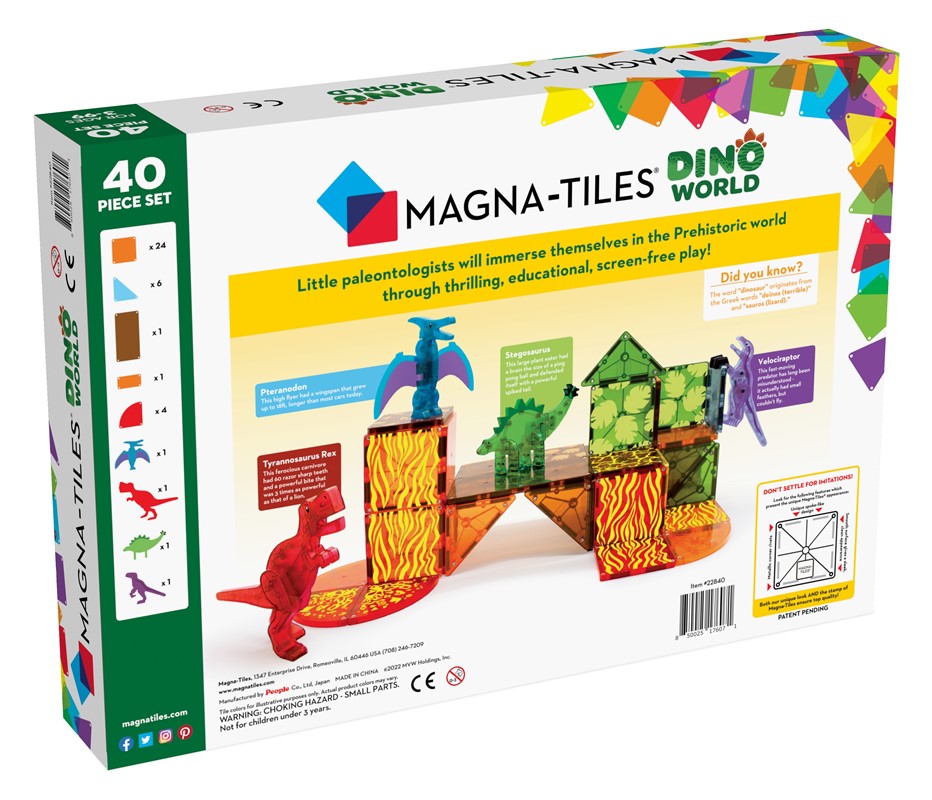 MAGNA-TILES® Juego de Construcción Magnética Mundo Dino (40 piezas) - Dino World Set