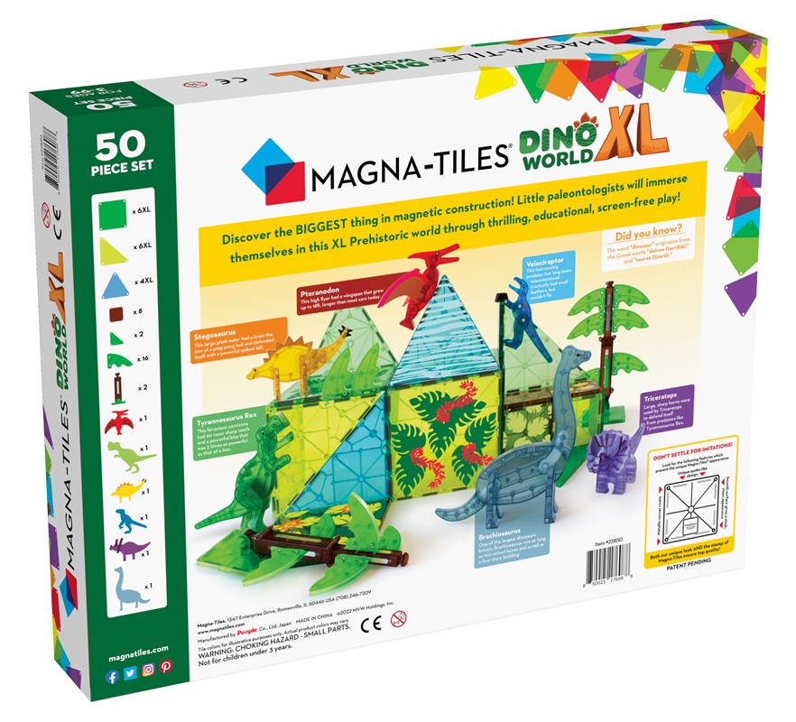 MAGNA-TILES® Juego de Construcción Magnética Mundo de Dinosaurios XL (50 piezas) - Dino World XL Set