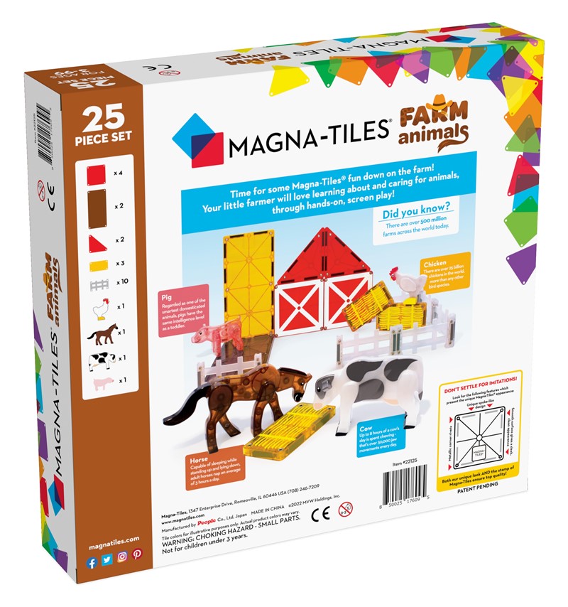 MAGNA-TILES® Juego de Construcción Magnética Animales de la Granja (25 piezas) - Farm Animals Set