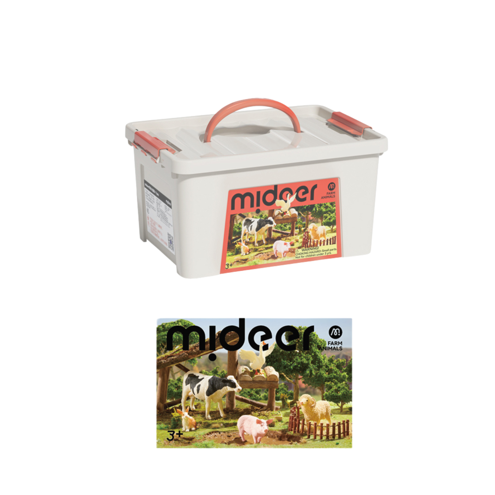 Set de 11 figuras de animales de granja con caja portátil Mideer