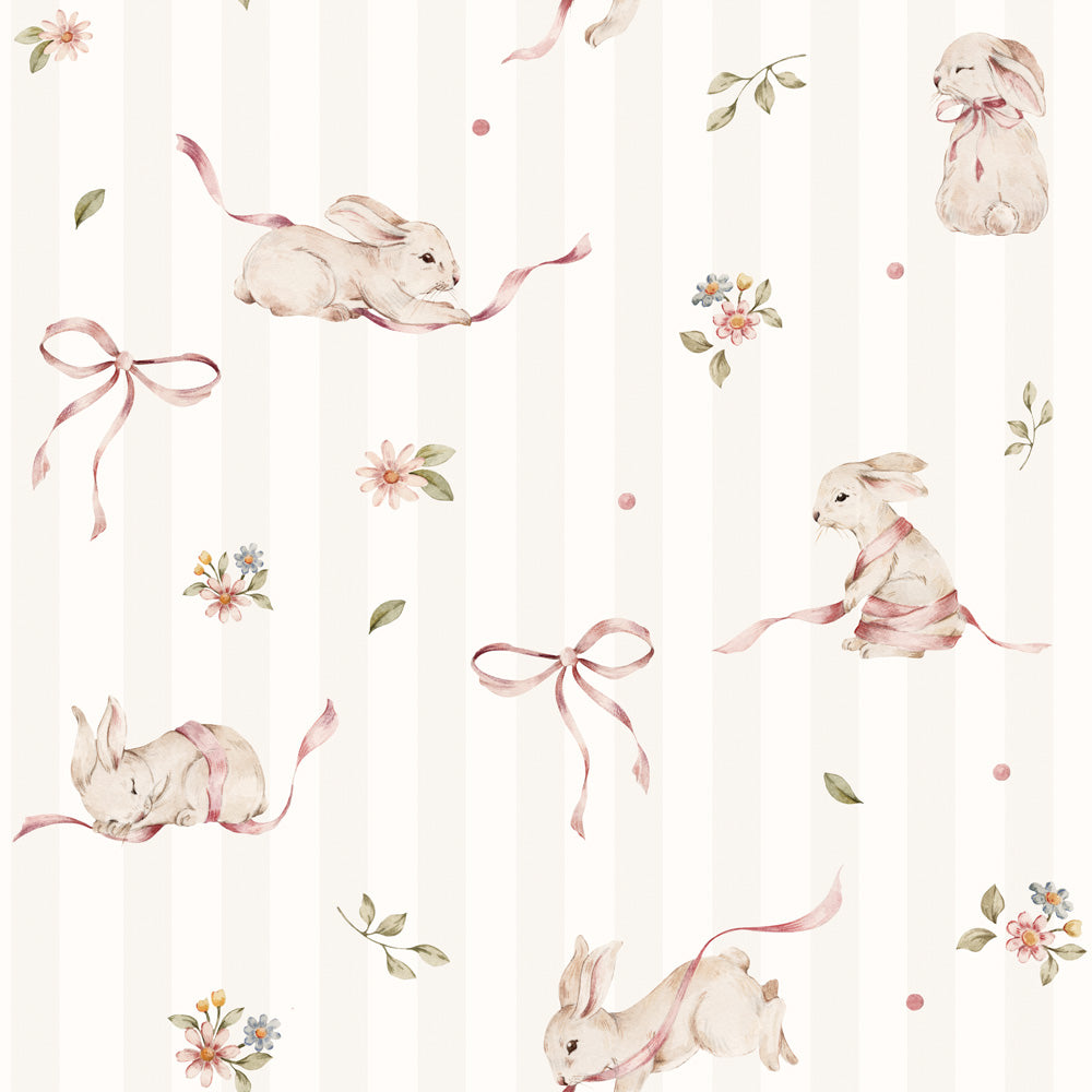Conejitos Rosas sobre Rayas (Pink Rabbits on Stripes) – Dekornik