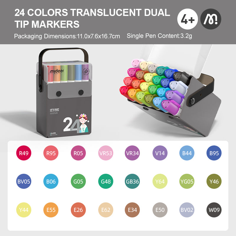 Marcadores semi-transparentes con doble punta – 24 colores