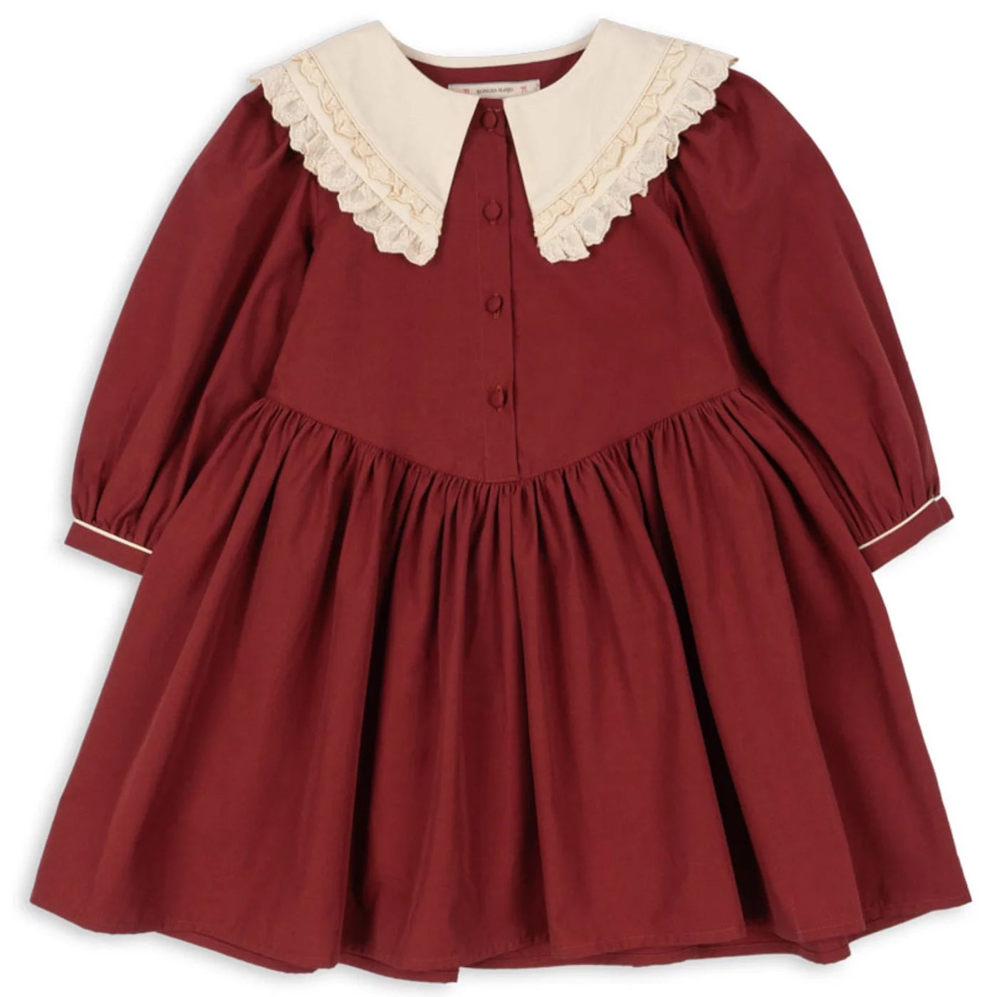 Vestido de Algodón Orgánico COEUR con Cuello de Encaje Red Dahlia -  Konges Sløjd