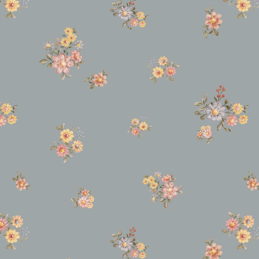 Papel Pintado Pequeñas Flores Fondo Azul (Flowers Minimini Dark Tapeta) – Dekornik