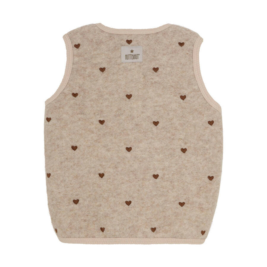 Chaleco de lana merino bordado con forro Sand Melange - Huttelihut
