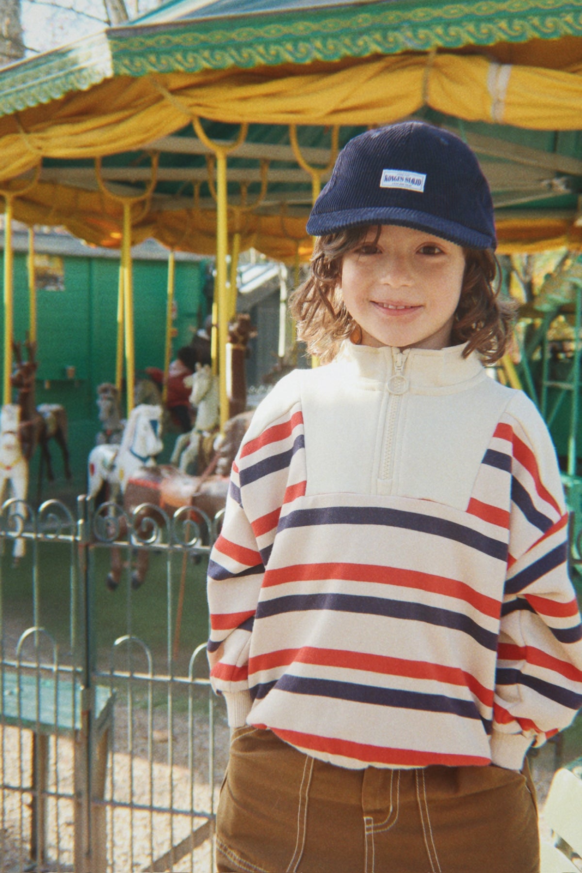 Sudadera con media cremallera Loupy Half Zip Sweat GOTS Tangerine Stripe - Konges Slojd